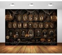 BELECO 6x3m Fondo de Tela Retrato Embrujado Gótico Halloween | Fondo de Tela Calavera Calabaza Telaraña Pared Espeluznante Halloween Decoración Fiesta Banner Estudio Foto