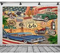 BELECO 6x3m Tela Vintage Ruta 66 Temática Fotografía Telón de Fondo Cómic Retro Mapa de Carretera Motel Motocicleta Coches Clásicos American Historic Route 66 Fondo Decoraciones de Fiesta