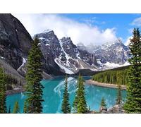 BELECO Telón de fondo de 2,1 x 1,5 m del lago Moraine - Parque Nacional Banff, Montañas Rocosas canadienses, montañas, pinos, bosque, naturaleza, camping, papel pintado para retratos