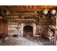 BELECO Telón de Fondo de Cocina Rústica, Tela Occidental, Antigua Casa de Madera, Interior de Granja Rural, Chimenea, Utensilios, Accesorios para Fotos 2.1x1.5m