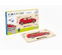 Beleduc Puzle Educativo de Madera con 5 Capas, Juguete de Habilidades motoras a Partir de 4 años, Rompecabezas Educativo Montessori para niños, construcción de vehículos, Aprendizaje lúdico
