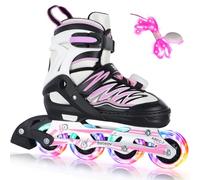 BELEEV Patines en Línea para Niños con Cordones y Ruedas Luminosas LED, Austables Patines Ideal para Niña Niño Principiantes Hombres Mujeres, Interiore Exteriores, Regalos cumpleaños Navidad- Pink S