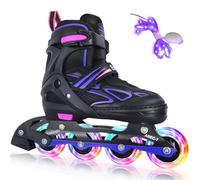BELEEV Patines en Línea para Niños con Cordones y Ruedas Luminosas LED, Austables Patines Ideal para Niña Niño Principiantes Hombres Mujeres, Interiore Exteriores, Regalos cumpleaños Navidad- Purple L