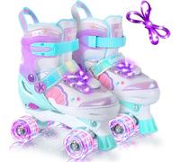 BELEEV Patines para Niños Patines Roller Ajustables con 8 Ruedas LED Luminosas y Cordones para Niñas Niños Principiantes, Seguros Divertidos, Cadeau de Cumpleaños Navidad para Adolescentes -Purple S