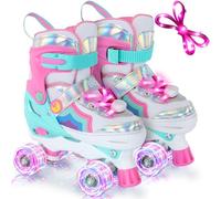 BELEEV Patines para Niños Patines Roller Ajustables con 8 Ruedas LED Luminosas y Cordones para Niñas Niños Principiantes, Seguros Divertidos, Cadeau de Cumpleaños Navidad para Adolescentes -Pink L
