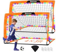 BELEEV Set 2 Portería Fútbol Niños Plegable, 120×90×90cm Porterias de Futbol para Jardin con Luces Led, Barras de Fibra de Vidrio, Bolsa de Transporte, Portería Fútbol Portátil para Interior Exterior