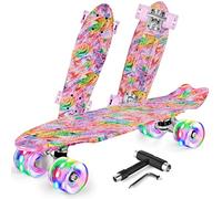 BELEEV Skateboard Complete 22 x 6 Inch Mini, para Niños, Adolescentes, Principiantes, Ruedas con luz LED de PU con Herramienta en T para Patines Todo en Uno, Monopatín 55cm