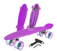 BELEEV Skateboard Complete 22 x 6 Inch Mini, para Niños, Adolescentes, Principiantes, Ruedas con luz LED de PU con Herramienta en T para Patines Todo en Uno, Monopatín 55cm