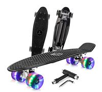 BELEEV Skateboard Complete 22 x 6 Inch Mini, para Niños, Adolescentes, Principiantes, Ruedas con luz LED de PU con Herramienta en T para Patines Todo en Uno, Monopatín 55cm