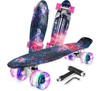 BELEEV Skateboard Complete 22 x 6 Inch Mini, para Niños, Adolescentes, Principiantes, Ruedas con luz LED de PU con Herramienta en T para Patines Todo en Uno, Monopatín 55cm
