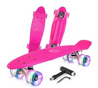 BELEEV Skateboard Complete 22 x 6 Inch Mini, para Niños, Adolescentes, Principiantes, Ruedas con luz LED de PU con Herramienta en T para Patines Todo en Uno, Monopatín 55cm