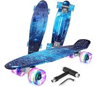 BELEEV Skateboard Complete 22 x 6 Inch Mini, para Niños, Adolescentes, Principiantes, Ruedas con luz LED de PU con Herramienta en T para Patines Todo en Uno, Monopatín 55cm