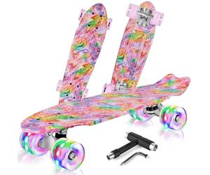 BELEEV Skateboard Complete 22 x 6 Inch Mini Skate con Luz LED Rueda