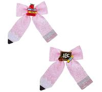 Beleki - 2 lazos para el pelo para el regreso a clases, clip de cuero con purpurina para niñas, libro, pizarra, accesorio para el cabello para el primer día de escuela