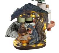 Belén 3D Árbol de la Vida - Estatua de Jesús de Resina Iluminada Decoración de Escritorio | Centro de mesa con escena de nacimiento con temática navideña para el hogar, la oficina, la sala de estar, e