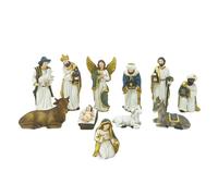 Belén de Natividad 11 Piezas, Figuras de Resina Santa Familia Decoración Mesa, Decoración De Navidad Cristiana Guardería Escultura para Familias Chimenea Iglesia Católica Mesa