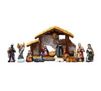 Belén de resina - Colección tradicional de figuras de niño Jesús, María, José, reyes, ángel, pesebre, burro, buey, religiosa escultura navideña para el hogar, mesa, chimenea, decoración de interiores