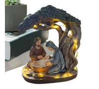 Belén Del Árbol De La Vida En 3D - Decoración De Escritorio Navideña De Resina Iluminada | Escena Navideña Para Recién Nacidos Con Figuras De La Sagrada Familia, Centro De Mesa Para Decoración Del