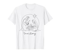 Belén Historia Verdadera Navidad Cristiano Minimalista Línea Arte Camiseta