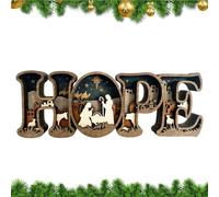Belén Iluminado 3D - Ornamento Madera Oficina Con Luces LED Letra Esperanza | Decoración Religiosa Navidad Para Hogar, Oficina Y Chimenea | Decoración Cristianas Para Familia, Amigos Y