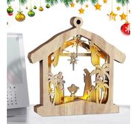 Belén iluminado | Centros de mesa de madera de la Sagrada Familia, de Navidad con luces | para mantel, dormitorio, sala de estar, chimenea, escritorio, estante de mesa