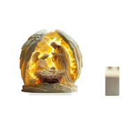 Belén LED con árbol iluminado, decoración religiosa de Navidad con María, José, bebé Jesús y ángel, pantalla de luz cálida para decoración del hogar o la iglesia