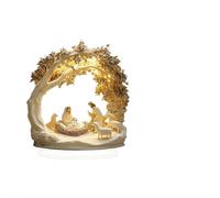 Belén LED con árbol iluminado, decoración religiosa de Navidad con María, José, bebé Jesús y ángel, pantalla de luz cálida para decoración del hogar o la iglesia