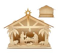 Belén navideño, adornos religiosos con iluminación LED, belén de Navidad iluminado de madera, para interior y exterior para pared, ventana, chimenea, oficina, coche, casa y fiesta