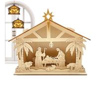 Belén Para Interior - Decoración Del Hogar De Madera Rural - Figuras De Navidad Iluminadas De Madera - Para Interior Pared Ventana Repisa Jardín Oficina Y Más