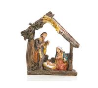 Belén pequeño, 9 x 8,5 cm: Pesebre Navidad con María José y Niño Jesús, decoración navideña Interior, Figuras Sagrada Familia de Resina, Adorno clásico para Mesa y hogar