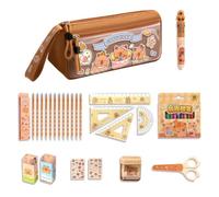 Beler Capybara - Estuche de lona resistente con cremallera, con bolígrafos, regla y goma de borrar