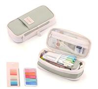 Beler Estuche para lápices de gran capacidad con dos blocs de notas adhesivas, estuche para niñas y adolescentes, estuche resistente para la escuela y la oficina, verde, Estuche para