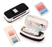 Beler Estuche para lápices de gran capacidad con dos blocs de notas adhesivas, estuche para niñas y adolescentes, estuche resistente para la escuela y la oficina, Negro , Estuche para