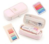 Beler Estuche para lápices de gran capacidad con dos blocs de notas adhesivas, estuche para niñas y adolescentes, estuche resistente para la escuela y la oficina, Rosa., Estuche para