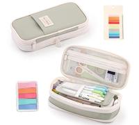 Beler Estuche para lápices de gran capacidad con dos blocs de notas adhesivas, estuche para niñas y adolescentes, estuche resistente para la escuela y la oficina, verde, Estuche para