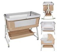 Belfoyer Cuna Colecho Bebé con Colchón y Mosquitera, Altura Ajustable, Cuna Plegable con Ruedas y Función Mecedora, de 0 a 36 Meses（95 * 50 * 98-110cm,Blanco）