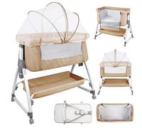 Belfoyer Cuna Colecho Bebé con Colchón y Mosquitera, Altura Ajustable, Cuna Plegable con Ruedas y Función Mecedora, de 0 a 36 Meses（80 * 40 * 100-116cm,Negro）