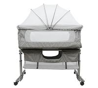 Belfoyer Cuna Colecho Bebé con Colchón y Mosquitera, Altura Ajustable, Cuna Plegable con Ruedas y Función Mecedora, de 0 a 36 Meses（92 * 58 * 70-90cm,Gris+）