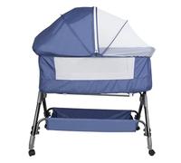 Belfoyer Cuna Colecho Bebé con Colchón y Mosquitera, Altura Ajustable, Cuna Plegable con Ruedas y Función Mecedora, de 0 a 36 Meses（105 * 52 * 103-115cm,Azul）