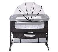 Belfoyer Cuna Colecho Bebé con Colchón y Mosquitera, Altura Ajustable, Cuna Plegable con Ruedas y Función Mecedora, de 0 a 36 Meses(92 * 58 * 70-90cm,Negro)