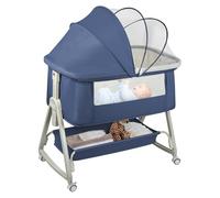 Belfoyer Cuna Colecho Bebé con Colchón y Mosquitera, Altura Ajustable, Cuna Plegable con Ruedas y Función Mecedora, de 0 a 36 Meses（50 * 91 * 68-81cm,Azul）