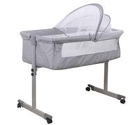 Belfoyer Cuna Colecho Bebé con Colchón y Mosquitera, Altura Ajustable, Cuna Plegable con Ruedas y Función Mecedora, de 0 a 36 Meses（96 * 57 * 77cm,Gris）