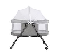 Belfoyer Cuna Colecho Bebé con Colchón y Mosquitera, Altura Ajustable, Cuna Plegable con Ruedas y Función Mecedora, de 0 a 36 Meses（106 * 96 * 55cm,Gris