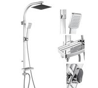 Belfoyer Kit de riel elevador de ducha, barra deslizante de altura ajustable con cabezal de lluvia cuadrado de 20 cm y pulverizador de mano, juego de ducha de baño de modo dual con jabonera, manguera