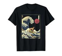 Belga Malinois japonés Kanagawa Wave Funny Surf Dog Camiseta gráfica económica, Hombre, Negro, M