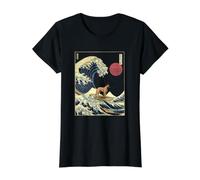 Belga Malinois japonés Kanagawa Wave Funny Surf Dog Camiseta gráfica económica, Mujer, Negro, M