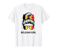 Belgian Girl Bélgica Bandera Nacional Día del Juego Lema Espíritu Camiseta