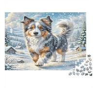 Belgian Malinois Rompecabezas de Papel Grueso Pastor Australiano Corriendo en Pueblo nevado, Pack de Juego Familiar Decorativo 52x38cm/1000 Piezas