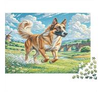 Belgian Malinois Rompecabezas de Papel Reciclado Cruce de Pastor Alemán Corriendo en Campo de Hierba, Actividad Familiar interactiva 38x26cm/1000 Piezas