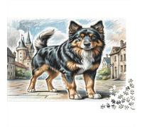 Belgian Malinois Rompecabezas de Papel Reciclado Perro Montañés Bernés Frente a Castillo, Actividad Familiar interactiva 38x26cm/1000 Piezas